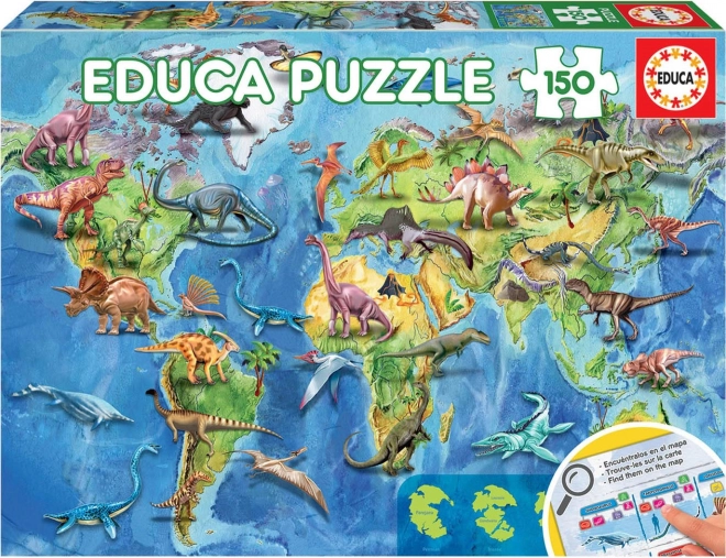 Puzzle Mappa Del Mondo Con Dinosauri 150 Pezzi