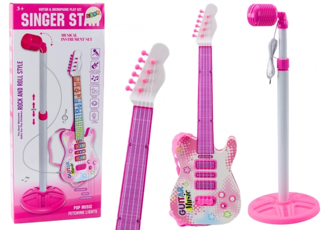 Set chitarra elettrica con supporto e microfono rosa