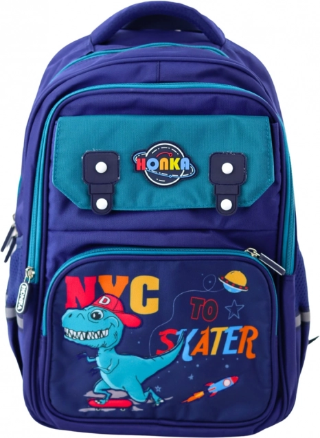 Zaino scolastico per bambini con motivo dinosauri, blu navy 41x30x16 cm