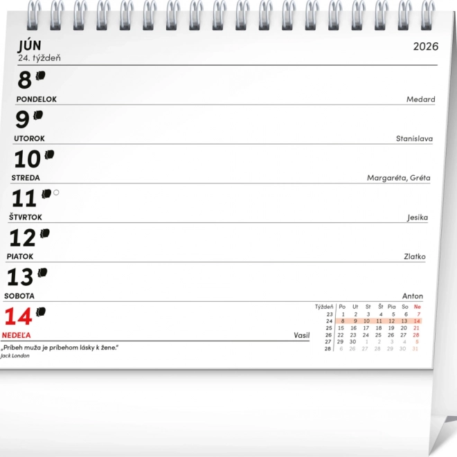 Calendario da tavolo pianificatore con citazioni 2026