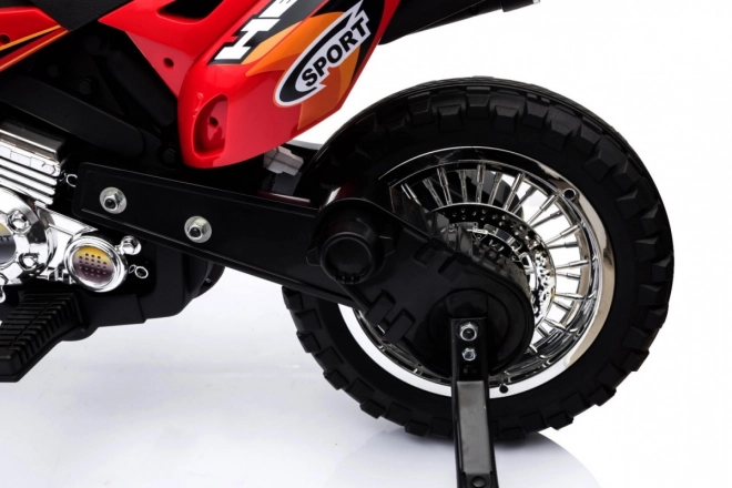 Motocicletta Cross per bambini a batteria con ruote ausiliarie e suoni LED - Rosso