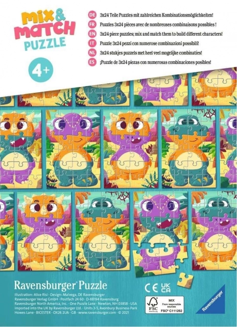 Puzzle Mix & Match: Dinosauri Carini 3x24 Pezzi