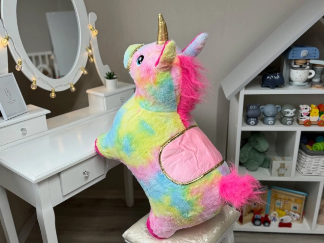 Unicorno Saltatore Arcobaleno in Peluche con Pompa