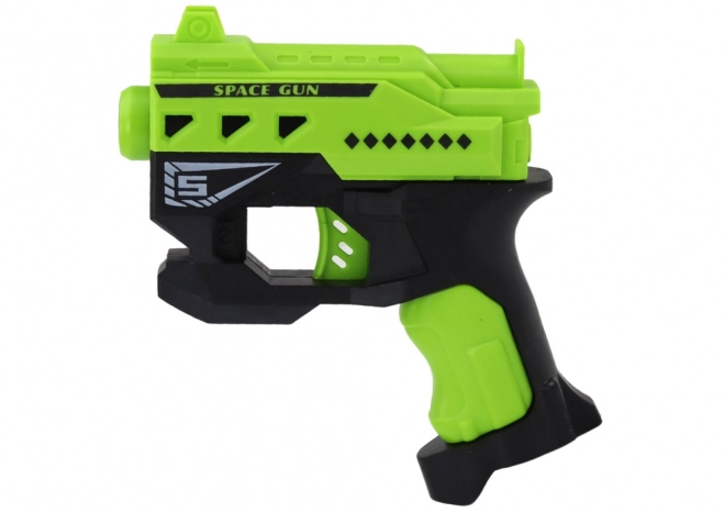 Mini pistola giocattolo verde con dardi ventosa