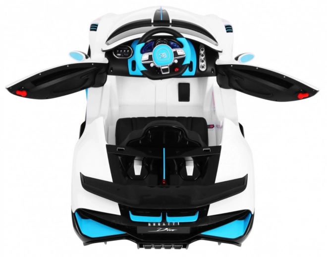 Bugatti Divo Macchinina a batteria per bambini bianca + telecomando + EVA + avvio lento + LED MP3