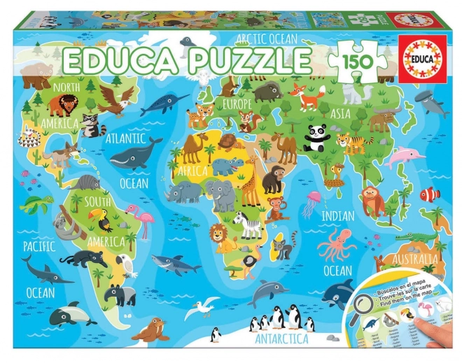 Puzzle Mappa Animali del Mondo 150 Pezzi EDUCA