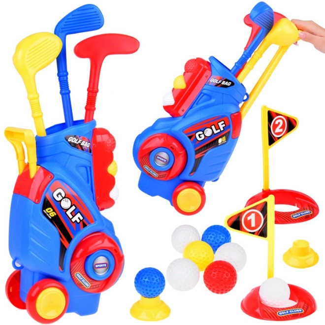 Set Mini Golf per bambini con mazze, palline e supporto su ruote