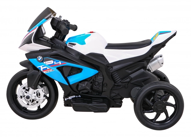 BMW HP4 Motocicletta per bambini a batteria Blu + 3 ruote + LED + MP3 USB + Pelle Eco