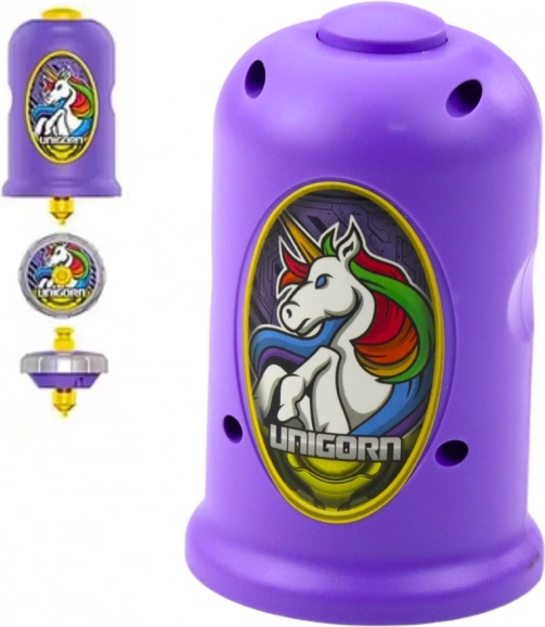 Set con trottola sparante Unicorno viola