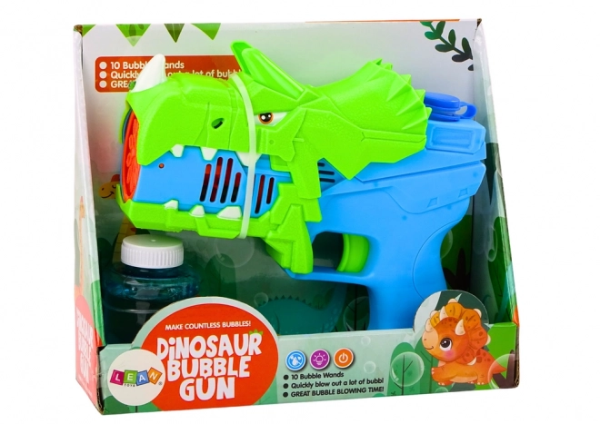 Pistola a bolle di sapone Dinosauro blu e verde