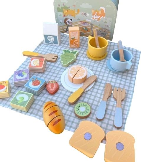 Set da Picnic in Legno con Frutta da Tagliare