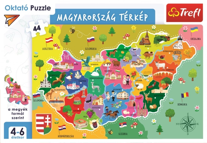 Puzzle educativo mappa dell'Ungheria 44 pezzi