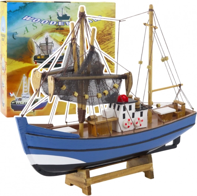 Modello decorativo di barca da pesca blu 30x26 cm