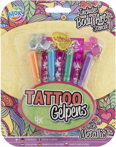 Penna gel per tatuaggi metallizzata 4 pz con stencil