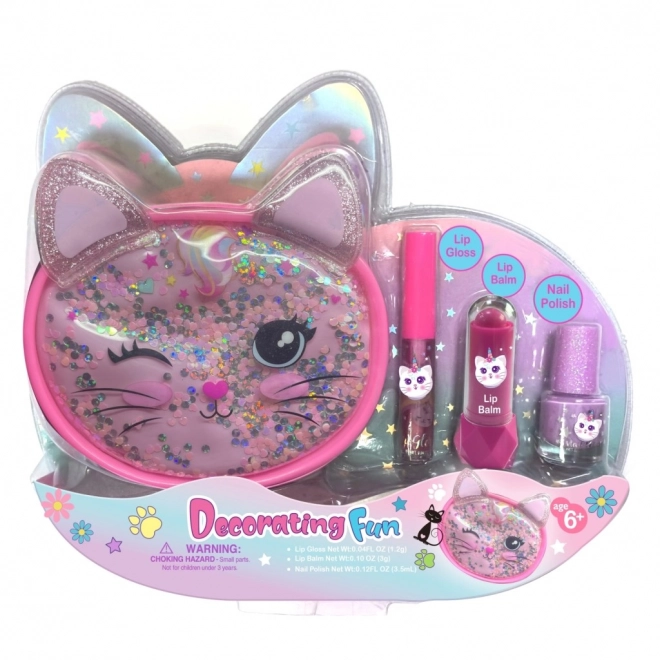 Set cosmetico con bustina a forma di gatto