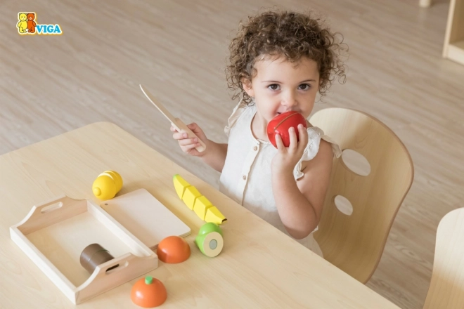 Gioco di Frutta in Legno da Affettare con Vassoio