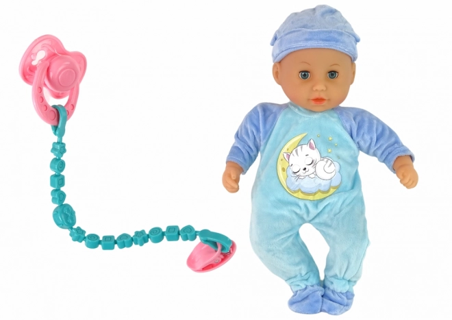 Bambola Neonato Suoni con Pigiama Blu e Accessori