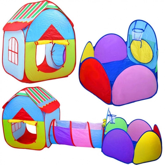 Gioco 3 in 1 con tunnel, casetta e piscina