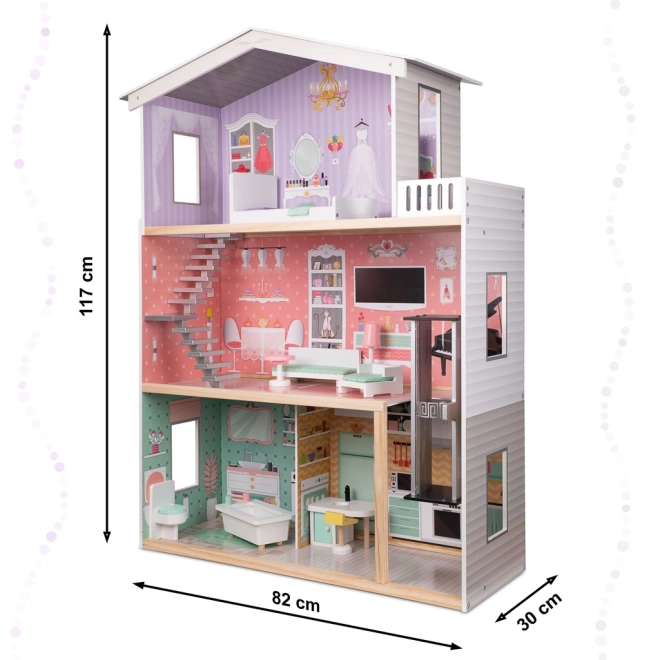 Casa delle Bambole Pastello in Legno con Mobili 117 cm