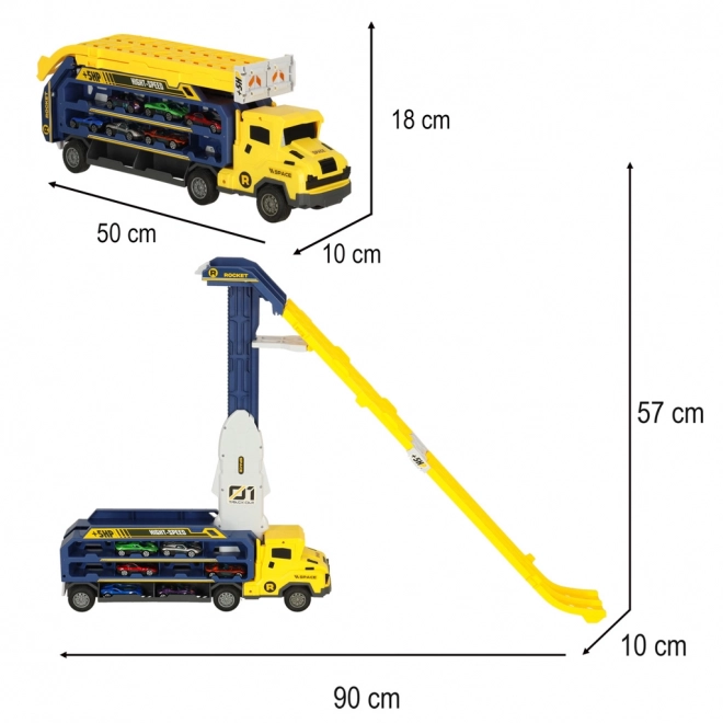 Pista di Corsa con Camion Trasportatore 6 Pezzi Giallo