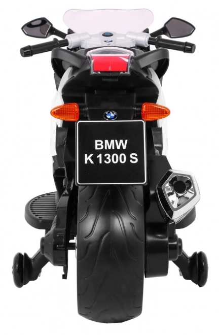 BMW K1300S Motocicletta per Bambini a batteria bianca + ruote ausiliarie + suoni Luci + partenza lenta