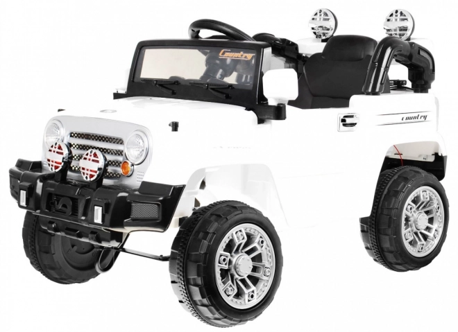 JJ auto fuoristrada a batteria per bambini Bianco + Telecomando + Spazio di stoccaggio + Luci + Audio