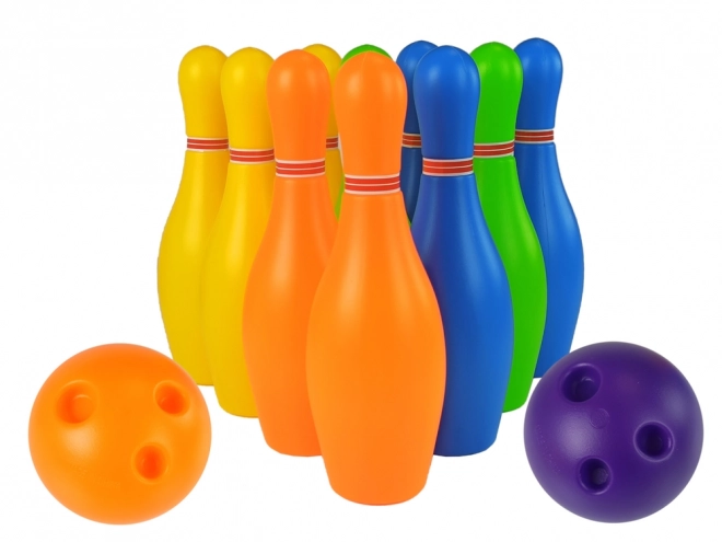 Set colorato di bowling con 10 birilli e palla