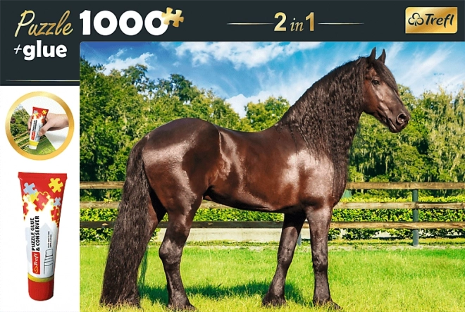 Puzzle TREFL Cavallo Frisone 1000 pezzi con colla