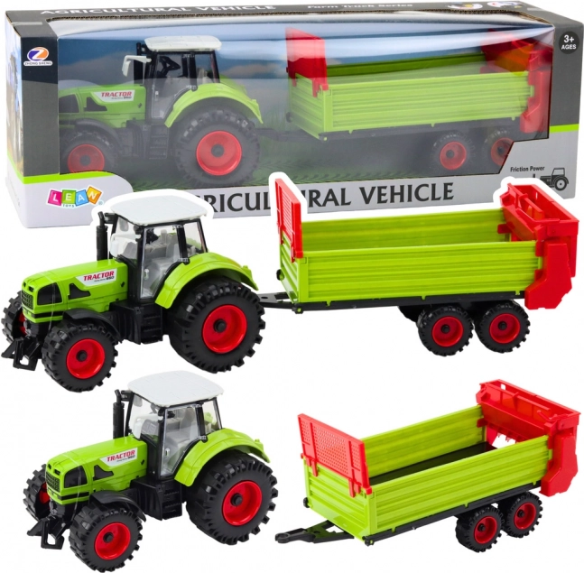 Trattore con rimorchio a inerzia, cofano e porte apribili, verde