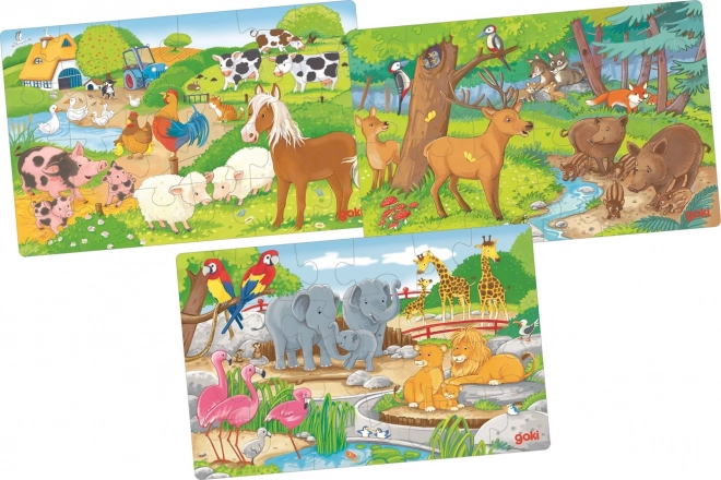 Puzzle in legno Animali GOKI 3x24 pezzi