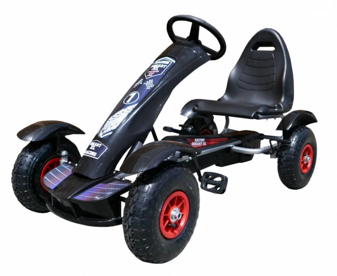 Go-kart a pedali XL da corsa per bambini 3+ nero + ruote gonfiabili + sedile regolabile + ruota libera