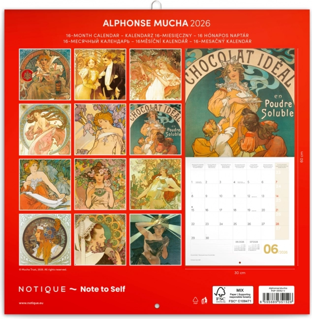 Calendario con note Alfons Mucha 2026