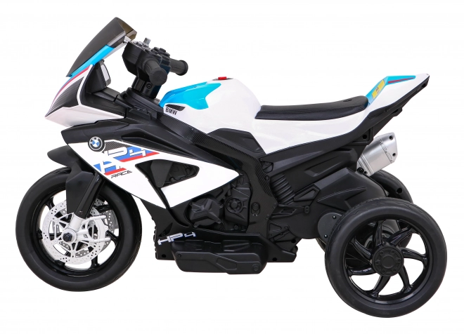 Moto elettrico per bambini BMW HP4 Bianco con 3 ruote, LED e USB MP3