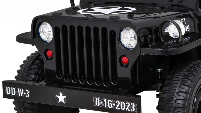 Auto militare retrò per bambini nero + trazione 4x4 + telecomando + 2 portapacchi + avvio lento + MP3 LED