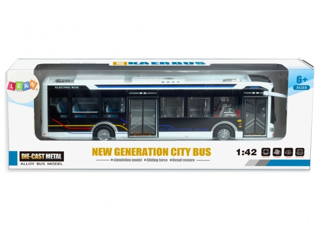 Autobus cittadino elettrico in metallo bianco con luci 1:42