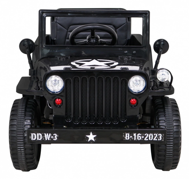 Auto militare retrò per bambini nero + trazione 4x4 + telecomando + 2 portapacchi + avvio lento + MP3 LED