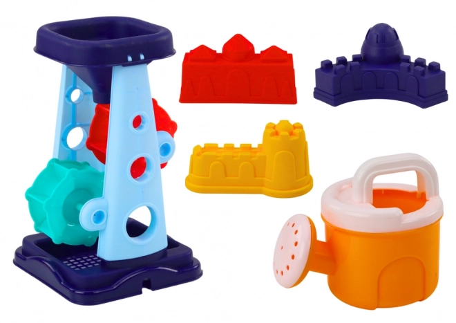 Set di giochi da spiaggia con mulino e innaffiatoio blu