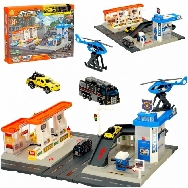 Set stazione di servizio e parcheggio per bambini