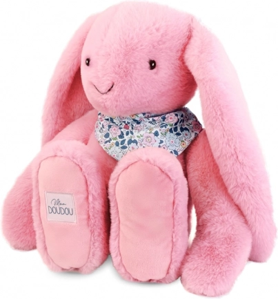Doudou coniglio di peluche con foulard rosa