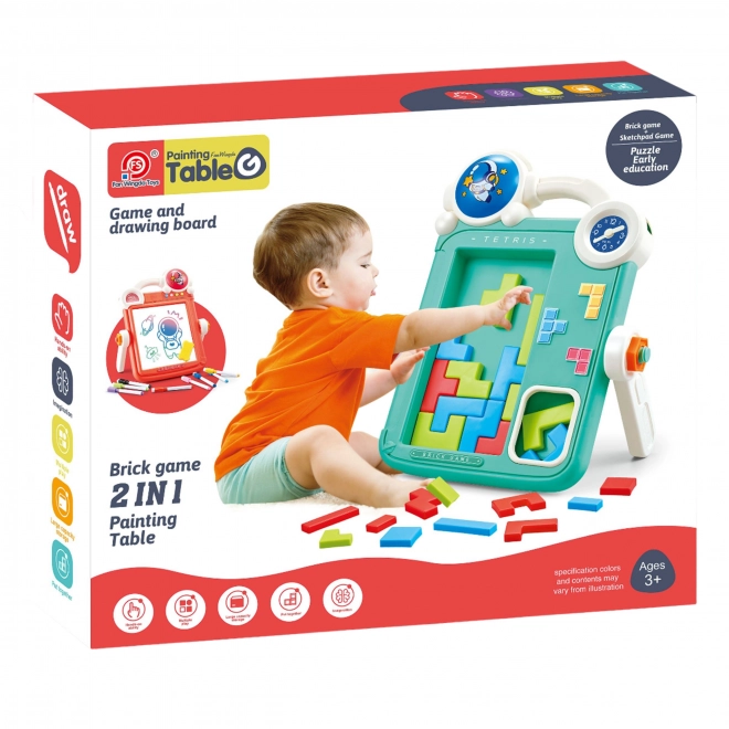 Lavagna da disegno bifacciale e gioco Tetris 2 in 1