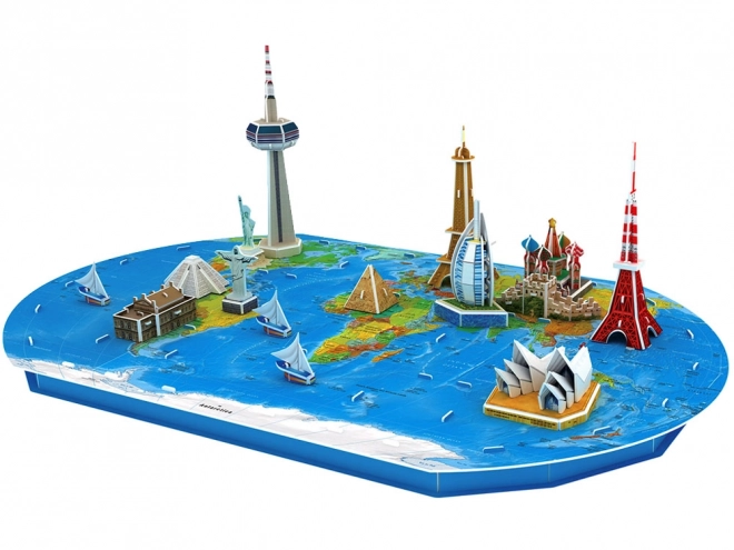 Puzzle 3D Mappa del Mondo con Monumenti Famosi