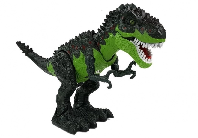 Dinosauro a batteria verde che depone uova e soffia fuoco