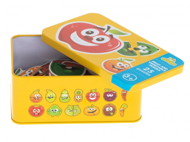 Puzzle educativi con frutti e verdure in scatola di metallo