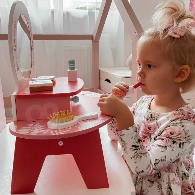 Toeletta rosa di legno con specchio Tooky Toy