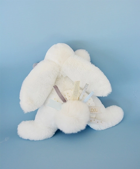 Doudou Coniglietto di Peluche con Pompone Bianco 25 cm