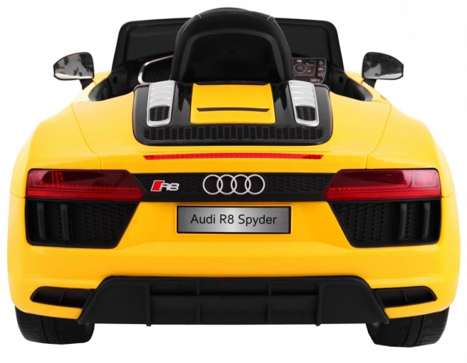 Audi R8 Spyder pacco batteria Giallo + Telecomando + EVA + Avvio lento + Radio MP3 + LED