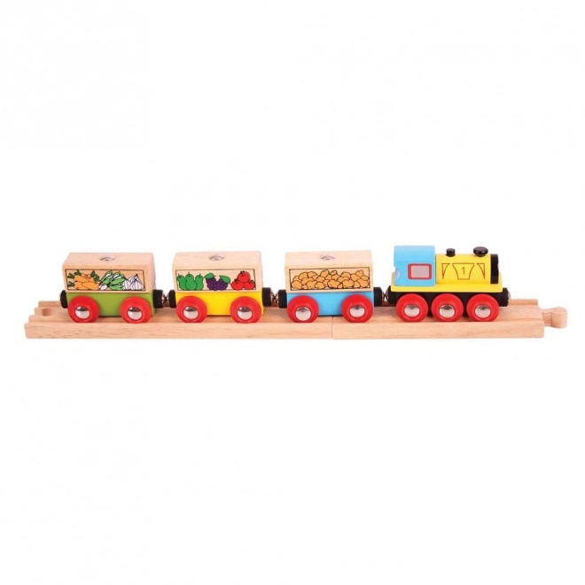 Treno in legno con vagoni di verdura di Bigjigs Rail