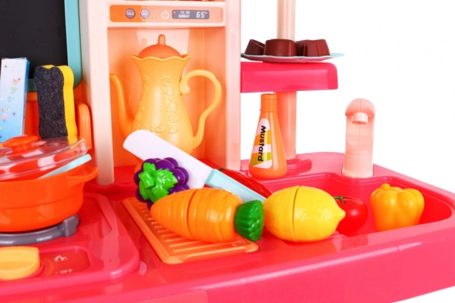 Cucina Blu per Bambini con Rubinetto e Piano Cottura a Vapore – rosa