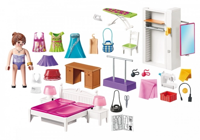 Set di Figure Dollhouse Camera da Letto con Angolo Cucito