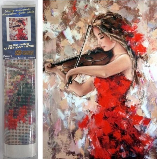 Quadro con diamanti violinista in rosso